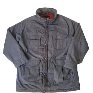 Woolrich Jacket Mens Large Charcoal Made in USA Vintage Field Coat Red Lining